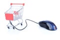 Online shopping concept of cart with mouse plugged in Royalty Free Stock Image
