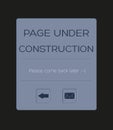 Page under construction with text and buttons for back and conta