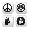 Peace hand gesture buttons set symbols grey square isolated on white Stock Image