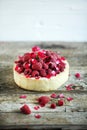 Pie cake with fresh raspberries, rosewater and rose petals