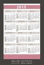 Pocket calendar 2015, start on Sunday
