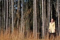 Pretty blonde woman out in the woods