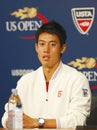 Professional tennis player Kei Nishikori during press conference after he won semifinal match at US Open 2014