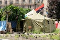 Protesters tents at Khreshatyk street with Ukrainian Insurgent Army flag