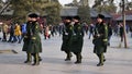 The raising of the national flag of soldiers this is tiananmen square they have just finished ceremony Stock Image