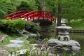 Red Bridge In Japanese Garden