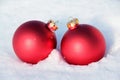 Red Christmas Balls In The Snow