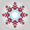 Red festive christmas star and blue geometric abstract snowflake over light background Stock Images