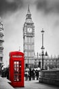 Red phone booth and Big Ben in London, England UK.