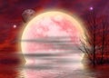 Red Surreal Moon Background