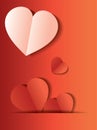 Red and white Heart Paper Sticker With Shadow Valentine's day ve