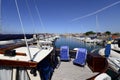 Sail boat with chairs on deck träslövsläge port of varberg is the largest fishing port of halland Stock Photo
