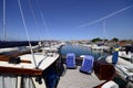 Sail boat with chairs on deck träslövsläge port of varberg is the largest fishing port of halland Stock Photography