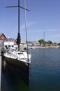 Sail boat at the harbor träslövsläge port of varberg is largest fishing port of halland Stock Images