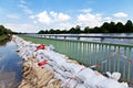 Sandbags protect against the water flooding in magdeburg germany june Stock Photo