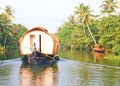 Scenic backwaters with house boats Stock Photos