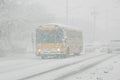 School bus in snow storm