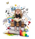 School Girl Reading Book On Wh...