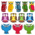 Set of eleven owls