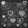 Set Of Hand Drawn Hearts On Ch...