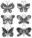 Set of silhouettes of butterflies isolated on white background in vector format Stock Photography