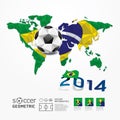 Soccer ball Geometric on Flag of Brazil 2014.Vector.