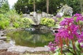 Spring American Northwest home water pond with landscape garden