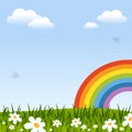 Spring Background With Rainbow