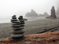 Stacked Rocks on a Foggy Ruby Beach