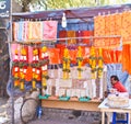 Street vendor selling temple items Stock Photo