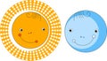Sun and moon the the in the form of positive characters Stock Photos