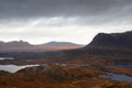 Surreal illuminated landscape near stac pollaidh panoramic scenery in scotland Royalty Free Stock Photos