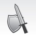 Sword and shield resting against one another Royalty Free Stock Image