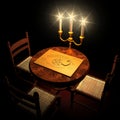 Table with Ouija board and candles