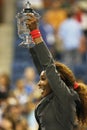 US Open 2013 champion Serena Williams holding US Open trophy after her final match win  against Victoria Azarenka