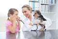Vet With Girl Examining Puppy