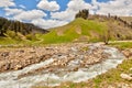 View to the foothills of the caucasus mountains near arkhyz over stream karachay cherkessia russia Royalty Free Stock Image
