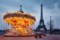 Vintage carousel close to Eiffel Tower, Paris