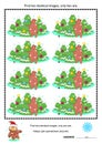 Visual puzzle - find two identical pictures of bear and christmas trees