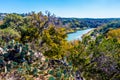 Wide View of the Texas Pedernales River from a High Bluff.  With Fall Foliage