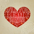 Will you be my Valentine lettering greeting card