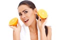 Woman With Fresh Orange Halfs ...