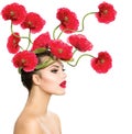 Woman With Red Poppy Flowers