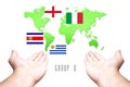 World Cup 2014 Group-D Flag with Hand and World Map background