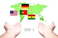 World Cup 2014 Group-G Flag with Hand and World Map background