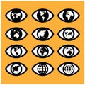 World map sign in the eye,eye sign,vision concept.