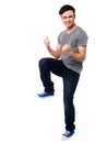 Yes i did it young smart guy clenching his fists in excitement Stock Image