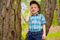 Young kid talking on mobile phone stylish boy Stock Photo