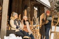 Young People By Wooden Winter ...