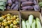 Banana flowers, leaves, zucchini, tomatoes